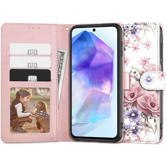 TECH-PROTECT WALLET ETUI POKROWIEC PORTFEL Z KIESZONKAMI FUTERAŁ 2W1 DO GALAXY A55 5G BLOSSOM FLOWER TECH-PROTECT