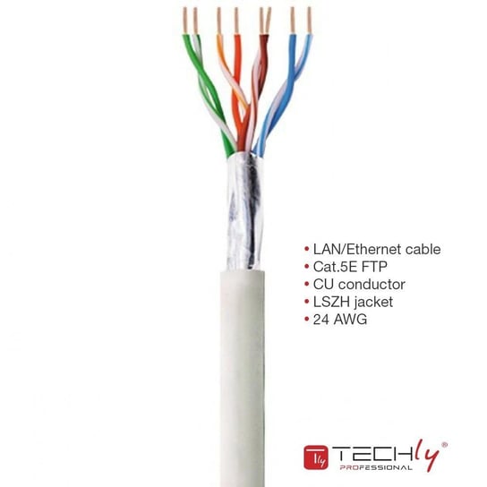 Techly Kabel instalacyjny F/UTP Cat.5e drut 100% Miedź LSZH 305m szary Techly