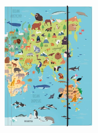 Teczka A4 Z Gumką Mapa Świata Zwierzęta Derform