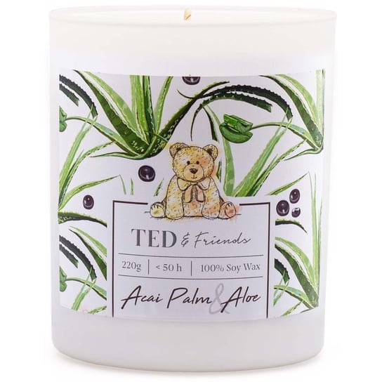 Ted & Friends sojowa świeca zapachowa w białym szkle 220 g - Acai Palm & Aloe Ted & Friends