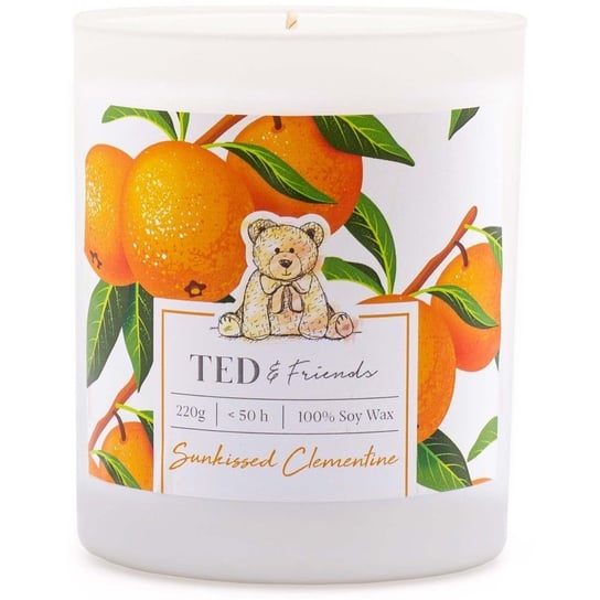 Ted & Friends sojowa świeca zapachowa w białym szkle 220 g - Sunkissed Clementine Ted & Friends