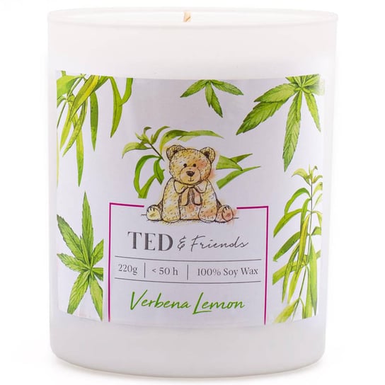 Ted & Friends sojowa świeca zapachowa w białym szkle 220 g - Verbena Lemon Ted & Friends