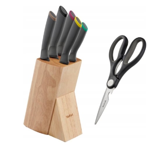 Tefal, Komplet noży w drewnianym bloku Fresh Kitchen + Essential Kitchen, 5 szt. Tefal