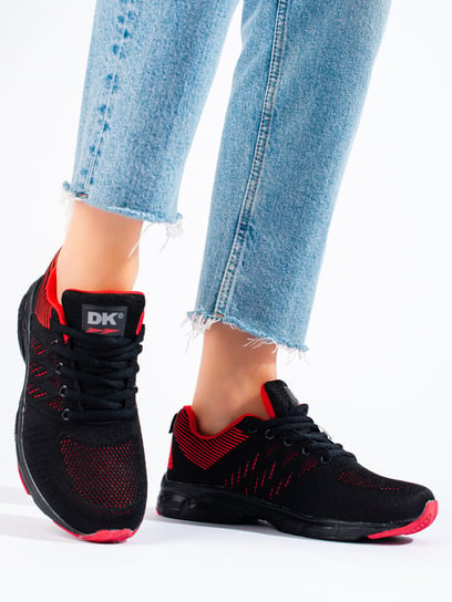 Tekstylne buty damskie sportowe czarno-czerwone DK-38 DK