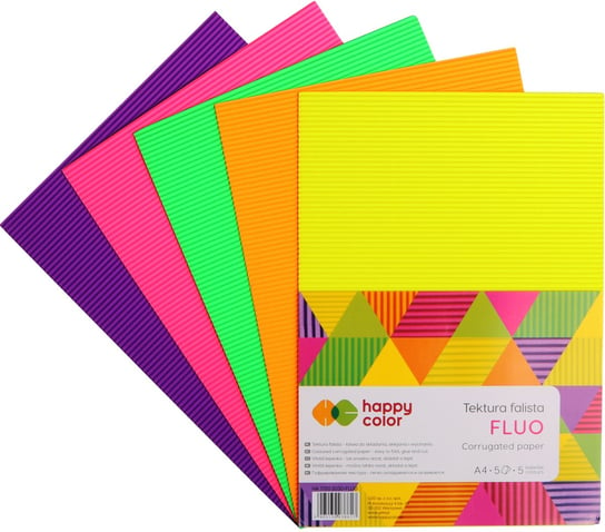 Tektura falista FLUO, A4, 5 arkuszy, 5 kolorów, Happy Color Happy Color