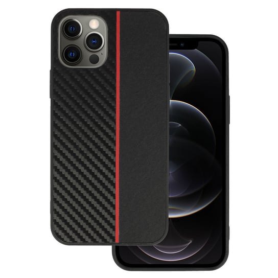 Tel Protect CARBON Case do Iphone 12 Pro Max Czarny z czerwonym paskiem Inna marka