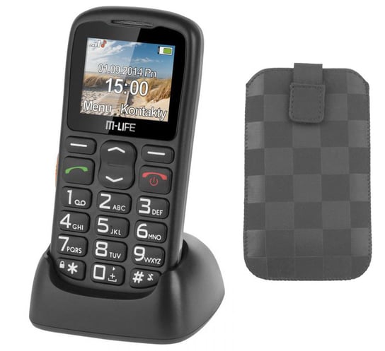 Telefon dla seniora SOS BT radio FM latarka MP3 + etui + stacja dokująca m-Life