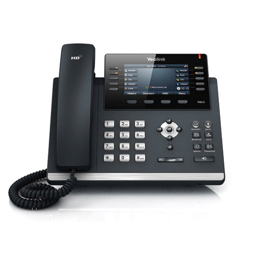 Telefon stacjonarny YEALINK SIP-T46U VoIP 2x RJ45 1000Mb/s, wyświetlacz, PoE, USB, bez zasilacza Yealink
