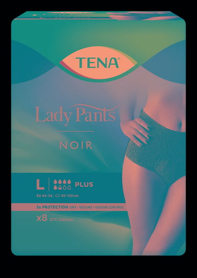 Tena Lady Pants Plus Noir, bielizna chłonna, large 95-130 cm, 8 sztuk Tena