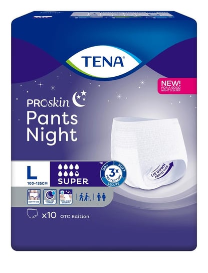 Tena Pants Proskin Super Night, large 110-135 cm, majtki chłonne na noc, OTC, 10 sztuk Tena
