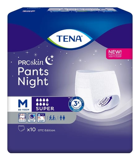 Tena Pants Proskin Super Night, medium 80-110 cm, majtki chłonne na noc, OTC, 10 sztuk Tena