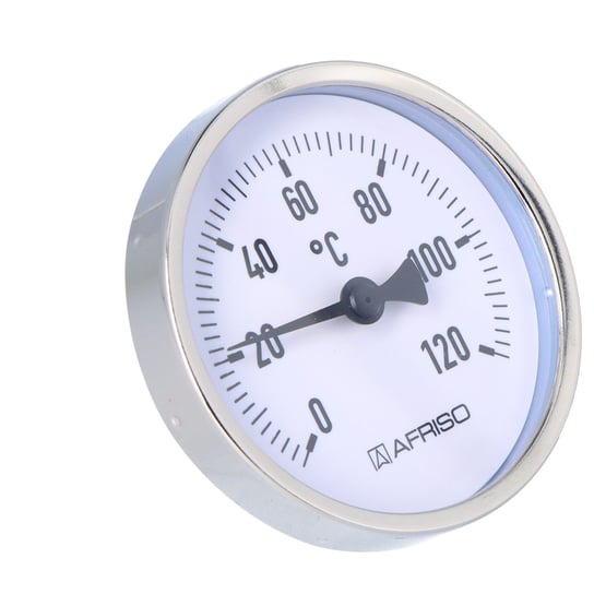 Termometr bimetaliczny BiTh 80, fi 80 mm, 0-120°C, tuleja 45 mm, 1/2" ax, kl. 2,0 AFRISO