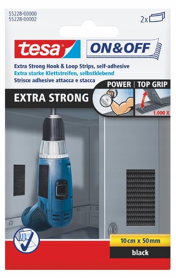 Tesa Extra Strong Rzep Montażowy Samoprzylepny w Taśmie Czarny 10cm x 50mm TESA