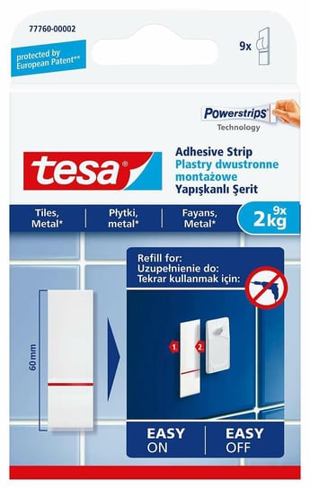 Tesa Plastry Montażowe Samoprzylepne do Płytek i Metalu 9 szt Udźwig do 2kg TESA