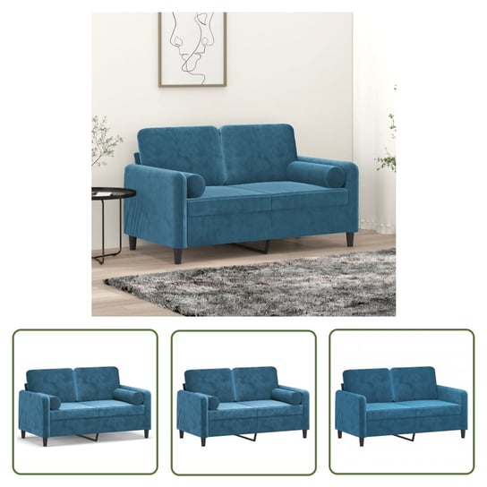 The Living Store 2-osobowa sofa z poduszkami - niebieska - 120 cm - aksamit - 2-osobowa Sofa The Living Store