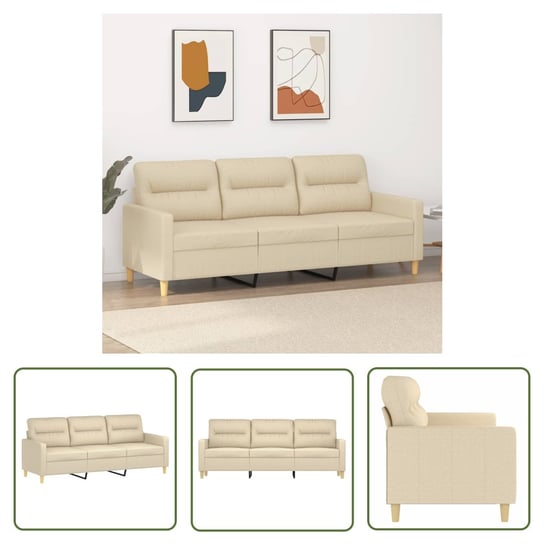 The Living Store 3-osobowa sofa - kremowa - 180 cm - tapicerowana tkaniną - Sofa 3-osobowa The Living Store