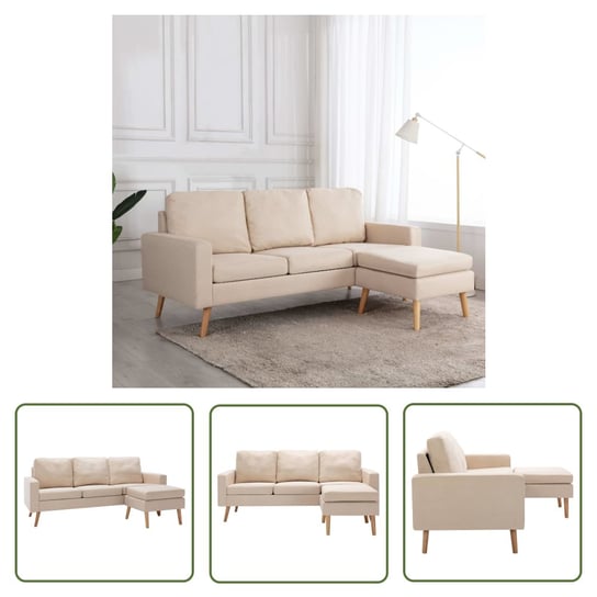 The Living Store 3-osobowa sofa z podnóżkiem - kremowa - tapicerowana tkaniną - Sofa The Living Store