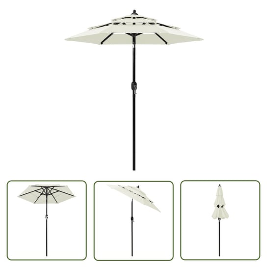 The Living Store 3-poziomowy parasol na aluminiowym słupku - piaskowy - 2 m - Parasol Ogrodowy The Living Store