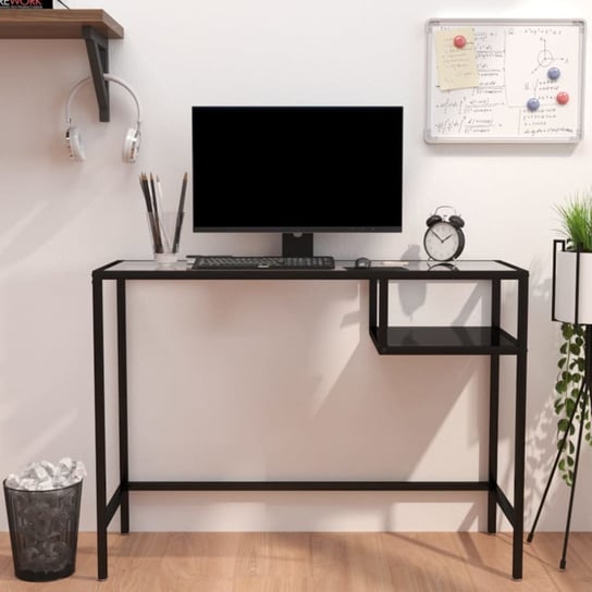 The Living Store Biurko komputerowe - czarne - 100x36x74 cm - szklane - Biurko The Living Store