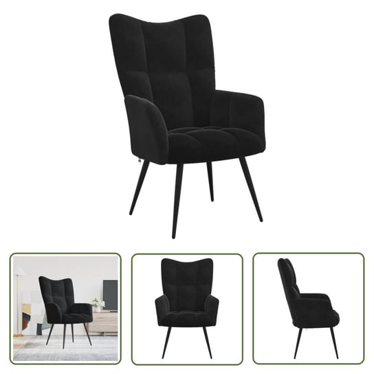 The Living Store Fotel - czarny - obity aksamitem - Fotel Wypoczynkowy Inna marka