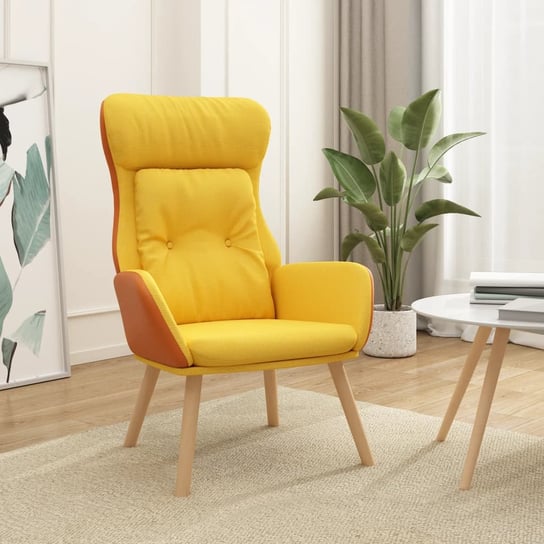 The Living Store Fotel wypoczynkowy - musztardowy żółty - tkanina i PVC - Fotel Wypoczynkowy Inna marka