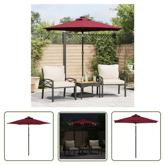 The Living Store Parasol ogrodowy LED - stalowy słupek - bordowy - 225x225x212 cm - Parasol Ogrodowy The Living Store