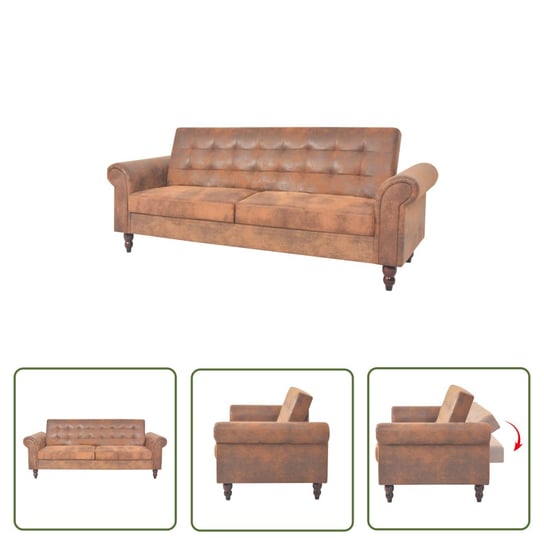 The Living Store Rozkładana sofa 2-os. - z podłokietnikami - sztuczny zamsz - brąz - Kanapa 2-os. Inna marka