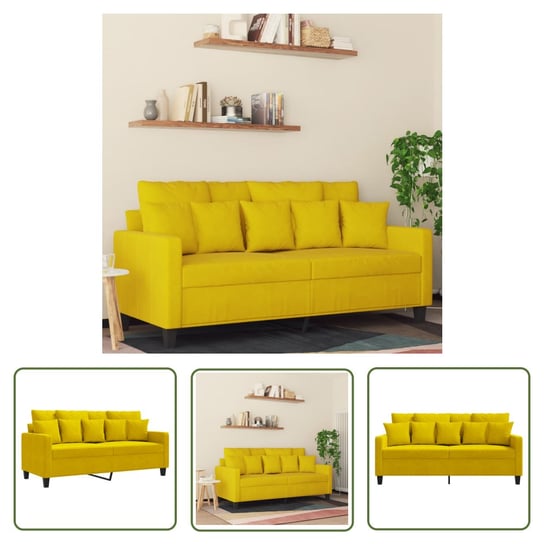 The Living Store Sofa 2-osobowa - żółta - 140 cm - tapicerowana aksamitem - Sofa The Living Store