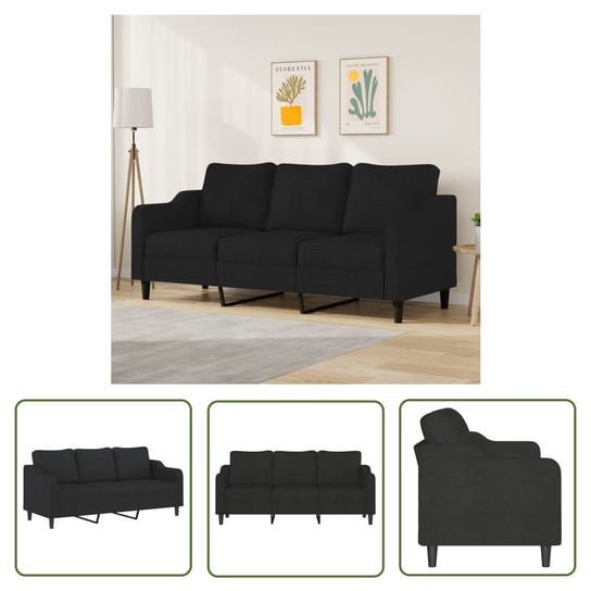 The Living Store Sofa 3-osobowa - czarna - 180 cm - tapicerowana tkaniną - Sofa 3-osobowa The Living Store