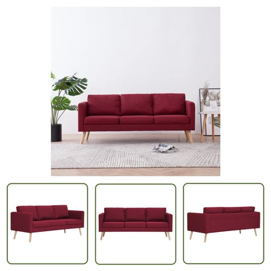 The Living Store Sofa 3-osobowa - tapicerowana tkaniną - kolor czerwonego wina - Sofa The Living Store