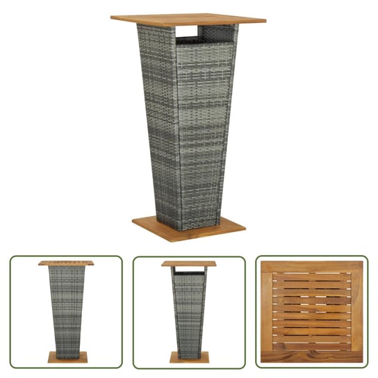 The Living Store Stolik barowy - szary - 60x60x110 cm - rattan PE i lita akacja - Stolik Barowy The Living Store