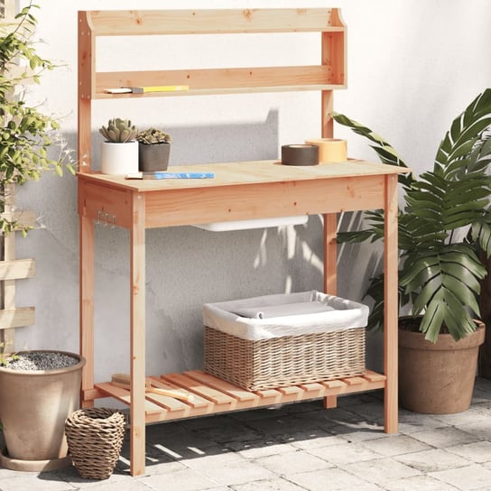 The Living Store Stolik do przesadzania roślin ze zlewem - brąz - 147 -5x44x139 -5cm - Stolik Do Przesadzania Roślin Inna marka