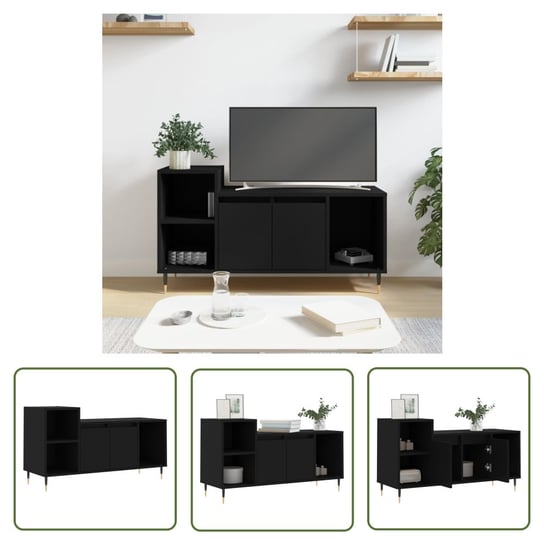 The Living Store Szafka pod TV - czarna - 100x35x55 cm - materiał drewnopochodny - Szafka TV The Living Store