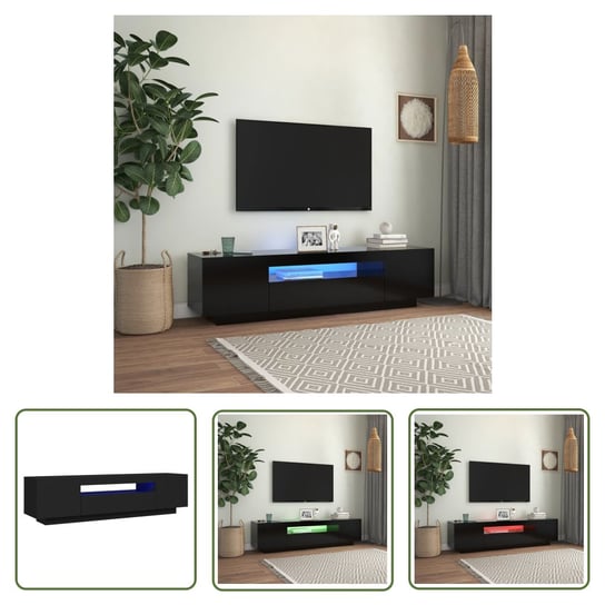 The Living Store Szafka TV z oświetleniem LED - czarna - 160x35x40 cm - Szafka TV The Living Store