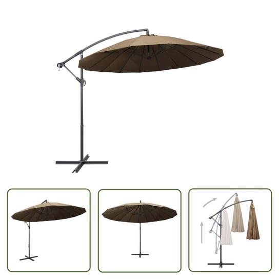 The Living Store Wiszący parasol ogrodowy - taupe - 3 m - słupek aluminiowy - Parasol The Living Store