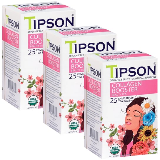 Tipson Organic Beauty COLLAGEN BOOSTER zielona herbata w saszetkach 25 x 1,5 g x3 Tipson