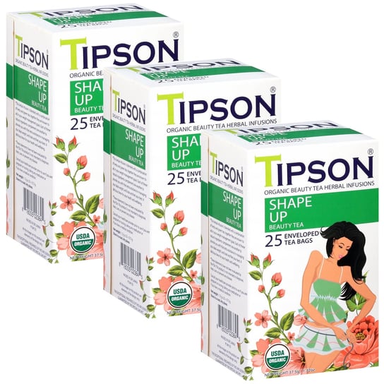 Tipson Organic Beauty SHAPE UP zielona herbata w saszetkach 25 x 1,5 g x3 Tipson
