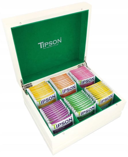 Tipson WELLNES zestaw herbat ziołowych 6 SMAKÓW saszetki DREWNIANA SKRZYNKA - 60 szt. Tipson