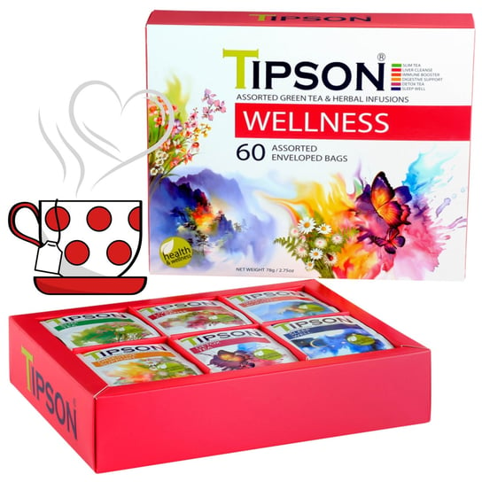 Tipson Wellness mieszanka herbat ziołowych z dodatkami w saszetkach 60 x 1,5g Tipson