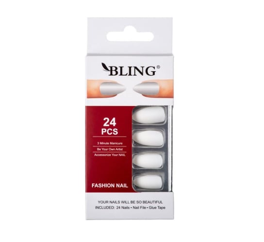 Tipsy BLING, Sztuczne paznokcie, Fashion Nail (24 szt.) – białe, matowe Bling