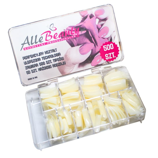Tipsy naturalne mleczne krótka kieszonka - 500 sztuk w pudełku ( 10x50szt z rozmiaru) do przedłużania paznokci AlleBeauty