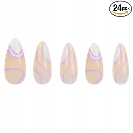 Tipsy Sztuczne Paznokcie Nude Fioletowo-Białe Akrylowe z Klejem 24szt