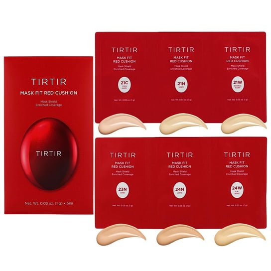 TIRTIR Mask Fit Red Cushion 6 Shade Trial Kit (21C, 21N, 21W, 23N, 24N, 24W) - zestaw próbek zawierający 6 odcieni TIRTIR