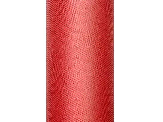 Tiul gładki, czerwony, 0,08 x 20 m PartyDeco