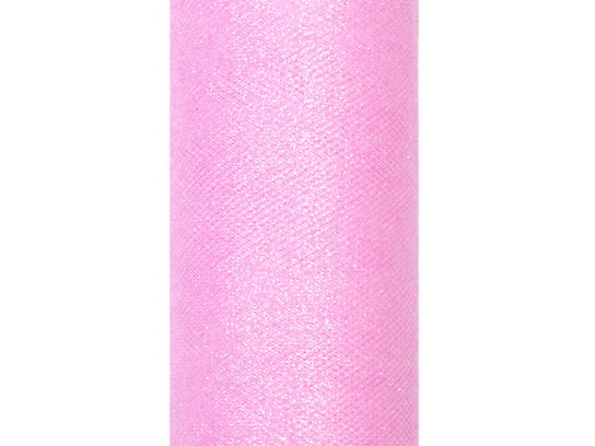Tiul z brokatem, różowy, 15 cm x 9 m Party Deco
