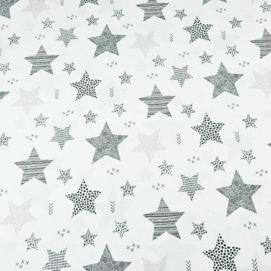 Tkanina bawełniana gwiazdki wzorzyste beżowo szare na białym tle ANTEX