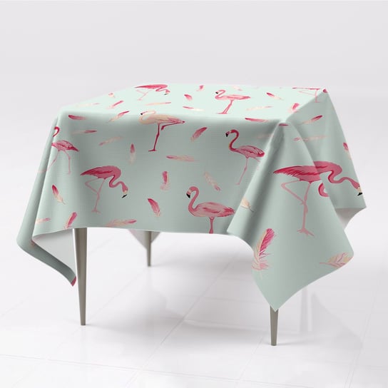 Tkanina gładkie obrusy Flamingi i pióra ze wzorem, Fabricsy, 150x150 cm Fabricsy