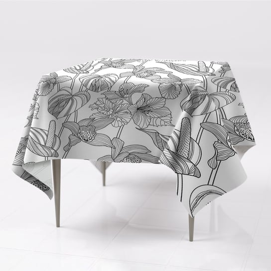Tkanina gładkie obrusy na stół Kwiaty kontury eko, Fabricsy, 150x150 cm Fabricsy