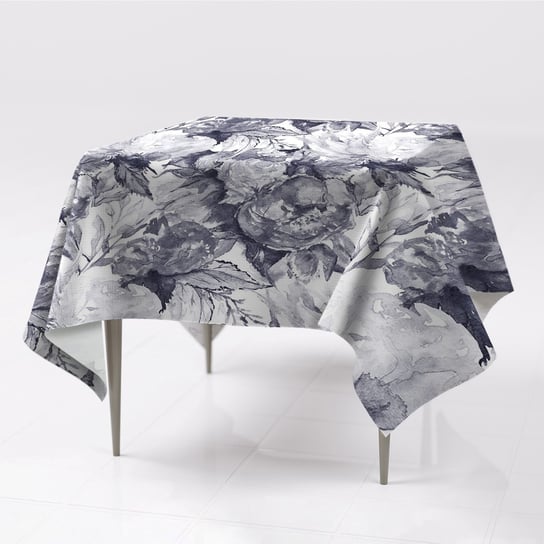 Tkanina gładkie obrusy na stół Szare kwiaty wzory, Fabricsy, 150x150 cm Fabricsy