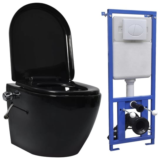 Toaleta bezkołnierzowa ze spłuczką podtynkową ceramika czarna VidaXL vidaXL